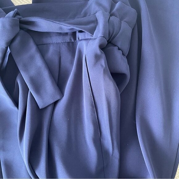 ANNE Klein Wide Leg Cropped Paperbag Tie Waist Navy Pants size small - Picture 6 of 8